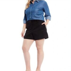 NWT MICHAEL Michael Kors Classic Stretch Black Twill Cotton Blend Shorts sz 24W